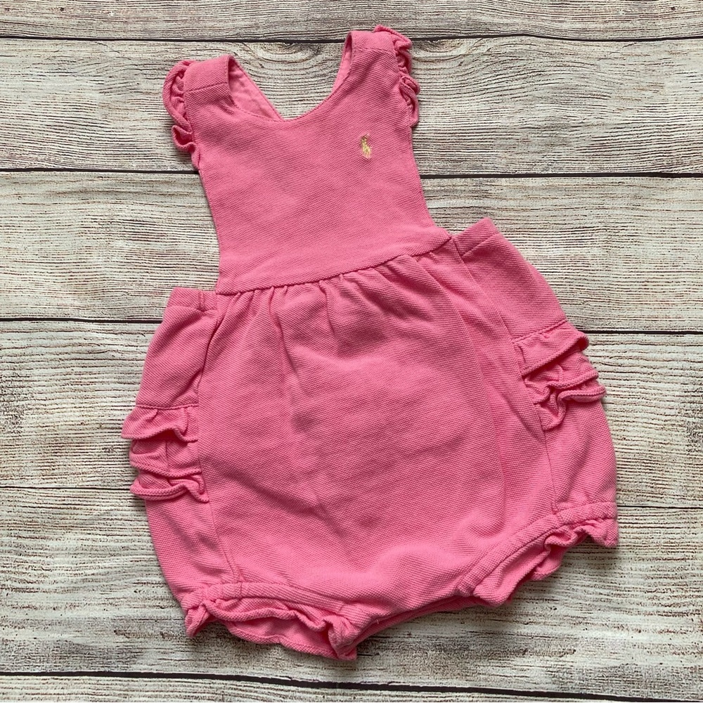 Ralph Lauren Bubble Romper Overalls Girls Size 9 mo Pink